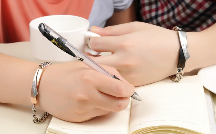 stainless couple connect bracelets with free pouch