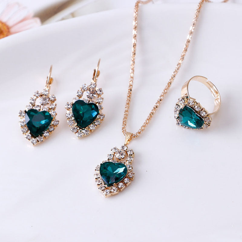 Water Drop Rhinestone Jewelry Set β Necklace, Earrings & Ring - Oria Jewel