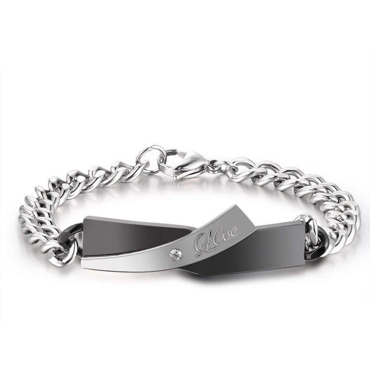 stainless couple connect bracelets with free pouch