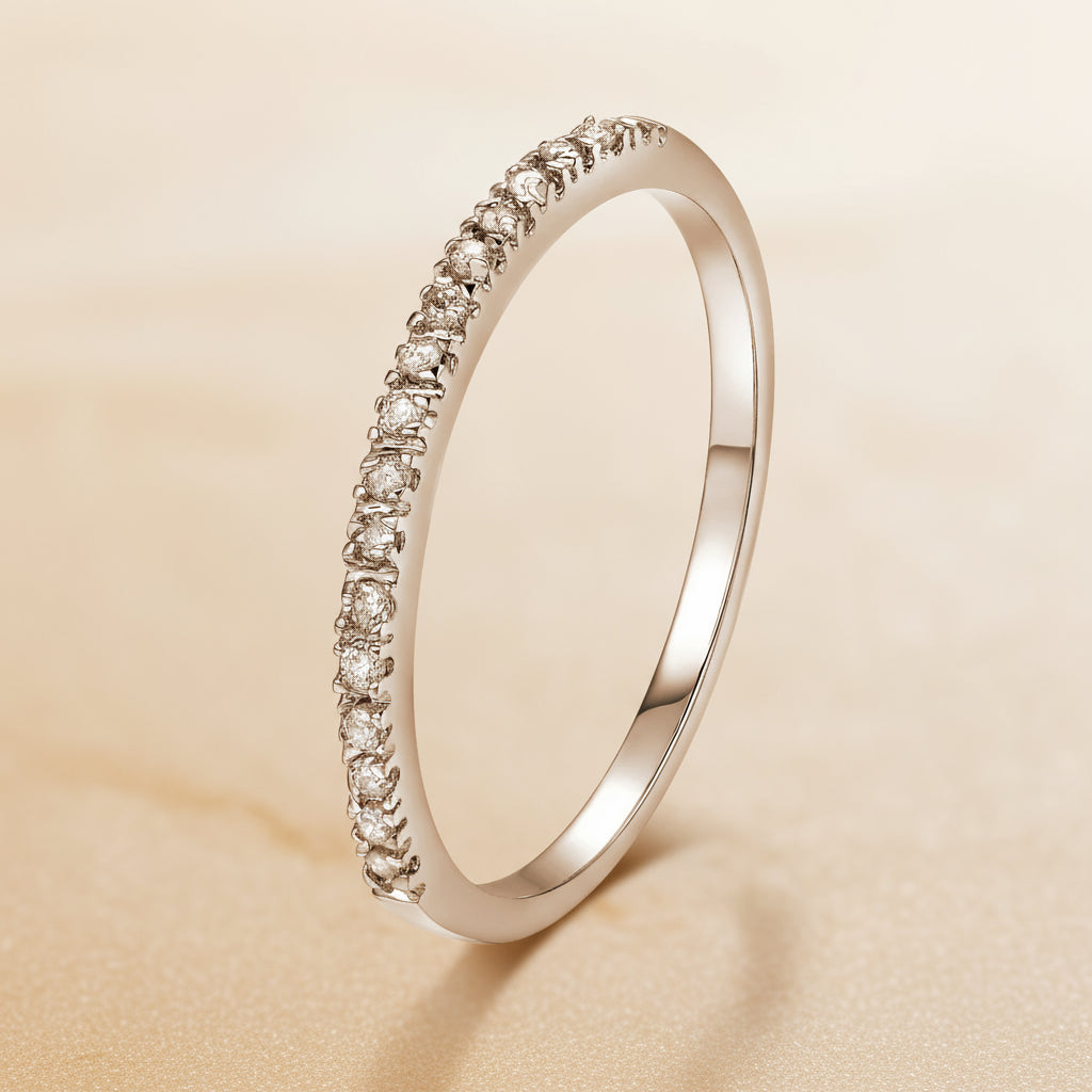 Sparkle Stacking Ring Set: delicate silver band with diamonds on cream | Oria Jewel