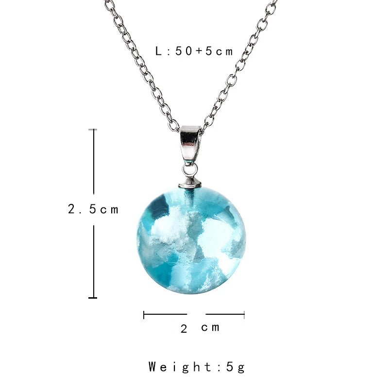 Chic Transparent Resin Rould Ball Moon Pendant Necklace Women Blue Sky White Cloud Chain Necklace Fashion Jewelry Gifts for Girl - Oria Jewel