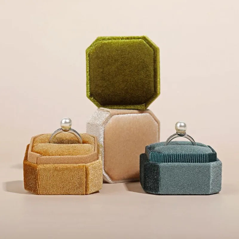 Corduroy Ring box 5x5x4cm Small Size Four Color Spot Hexagon Flannelette Ring Jewelry Box For Wedding &Engagement - Oria Jewel