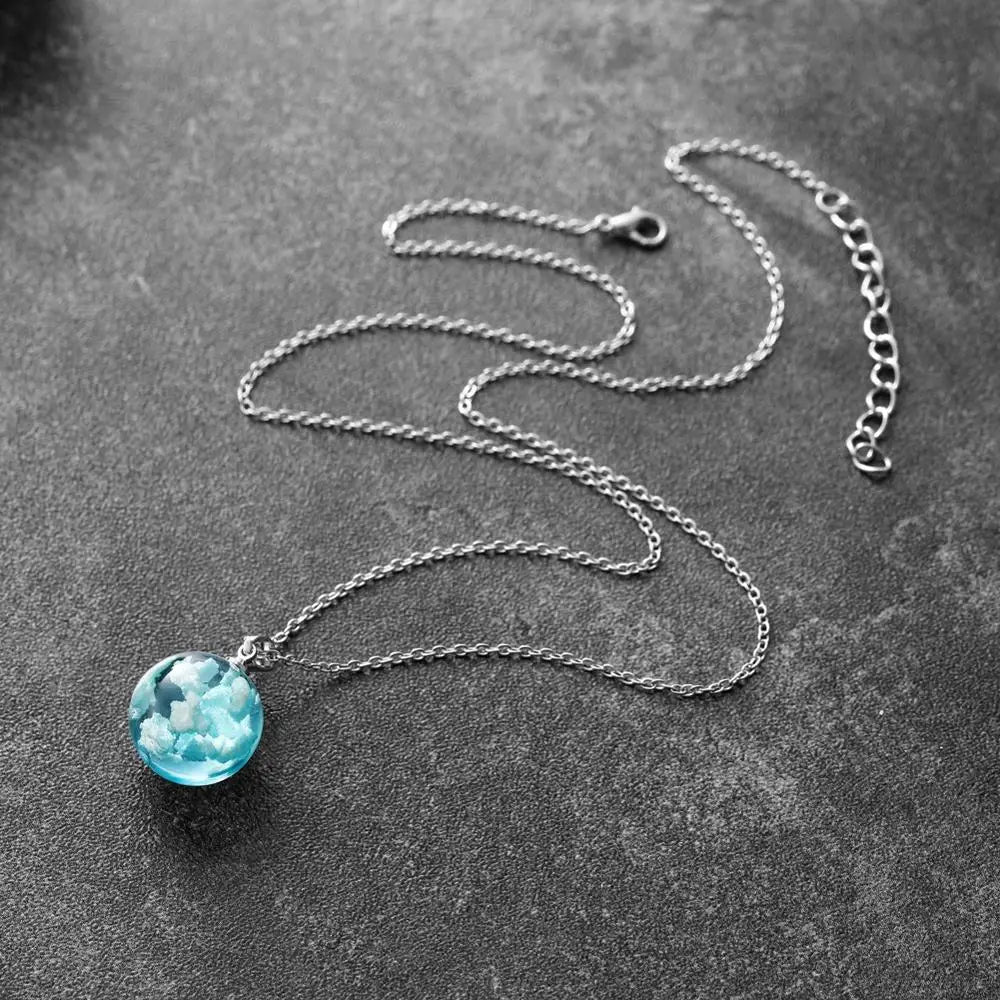 Chic Transparent Resin Rould Ball Moon Pendant Necklace Women Blue Sky White Cloud Chain Necklace Fashion Jewelry Gifts for Girl - Oria Jewel