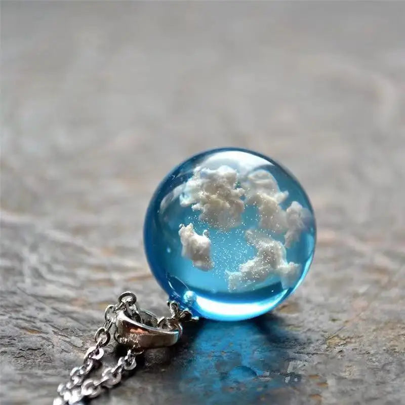 Chic Transparent Resin Rould Ball Moon Pendant Necklace Women Blue Sky White Cloud Chain Necklace Fashion Jewelry Gifts for Girl - Oria Jewel
