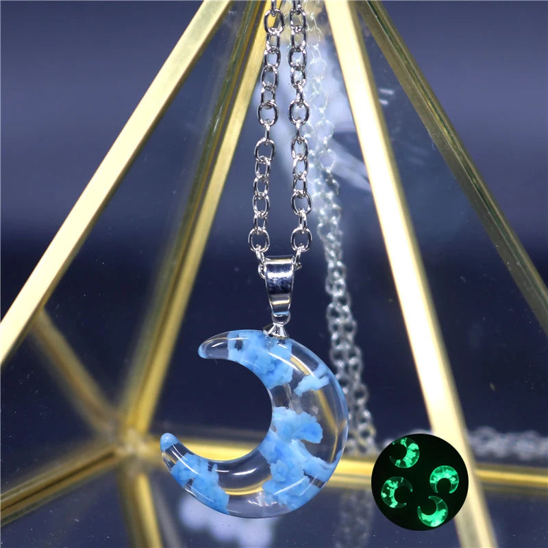 Chic Transparent Resin Rould Ball Moon Pendant Necklace Women Blue Sky White Cloud Chain Necklace Fashion Jewelry Gifts for Girl - Oria Jewel