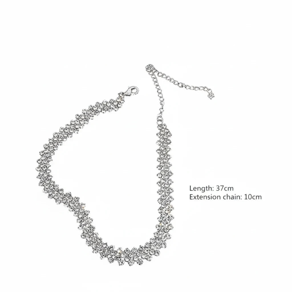 Luxury Rhinestone Chain Choker silver version with 37cm length and 10cm extension chain size reference | Oria Jewel