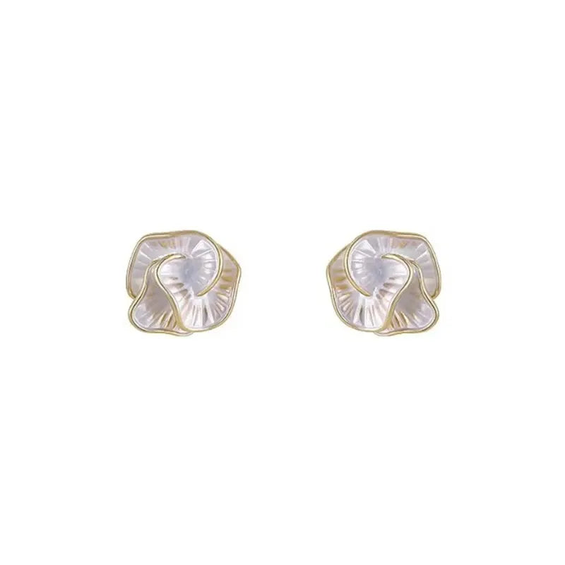 Pearl Rosette Stud Earrings isolated on white background | OriaJewel