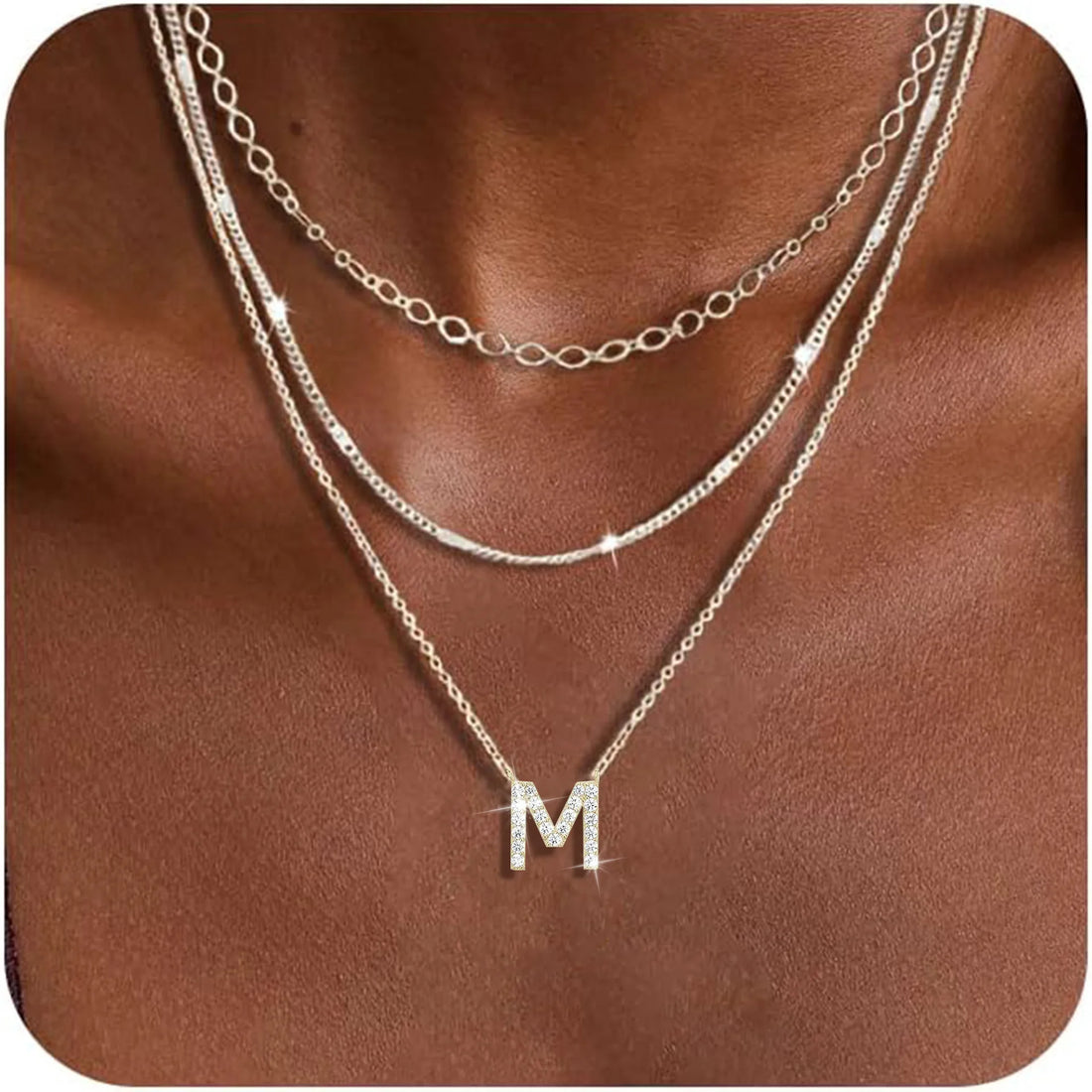 Model wearing minimalist silver multi chain necklace with casual outfit | Oria Jewel