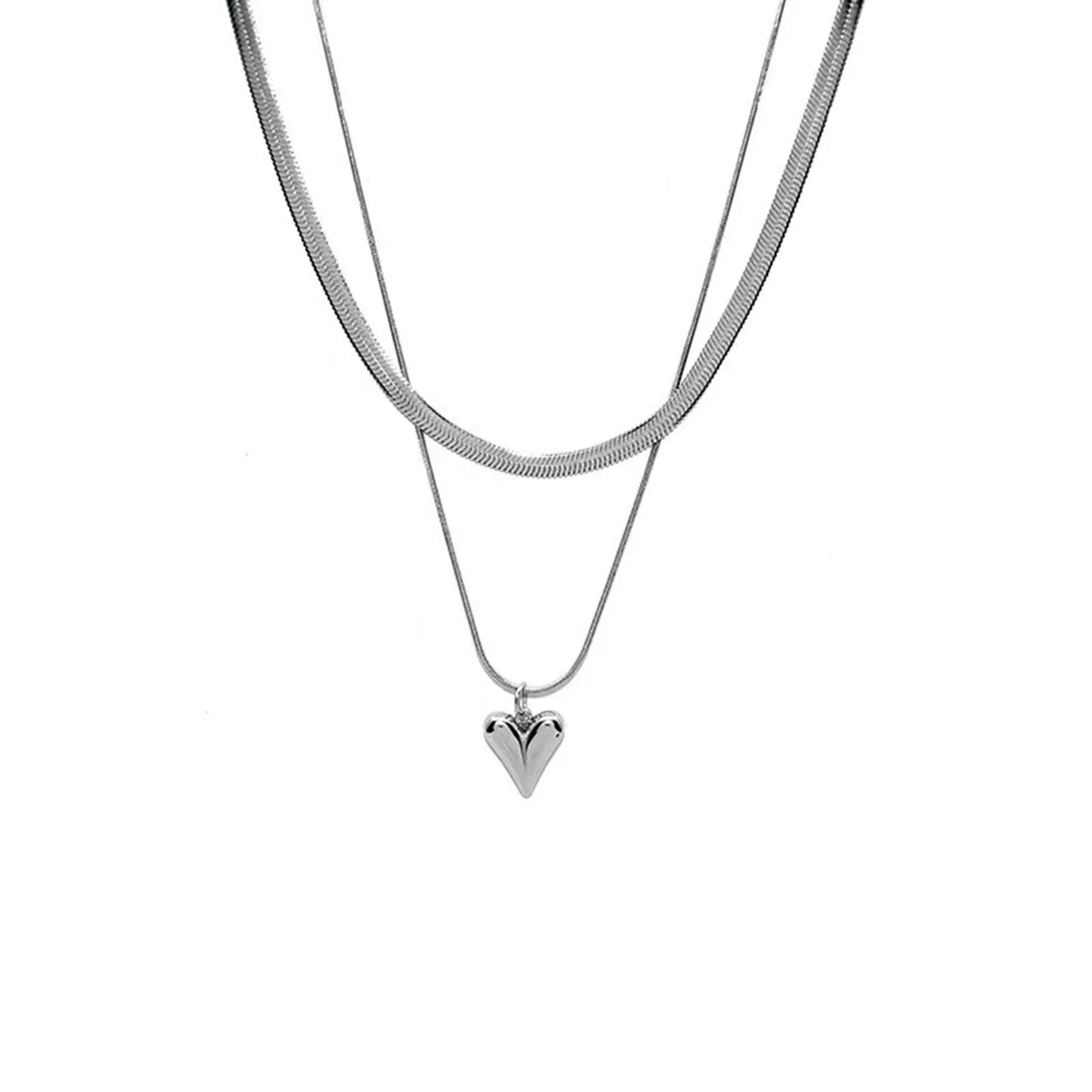 Seakissky Simple Stylish Double-layer Stainless Steel Necklace Charming Love Heart Pendant Hot Selling High-quality Women Gifts - Oria Jewel