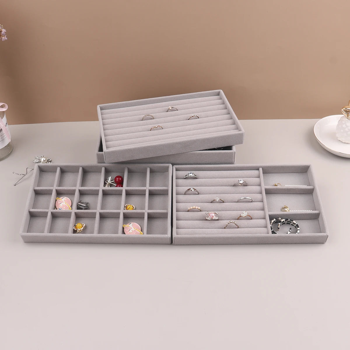 Velvet Jewelry Display Stackable Exquisite Jewellery Holder Portable Ring Earrings Necklace Organizer Box organizator de boys - Oria Jewel