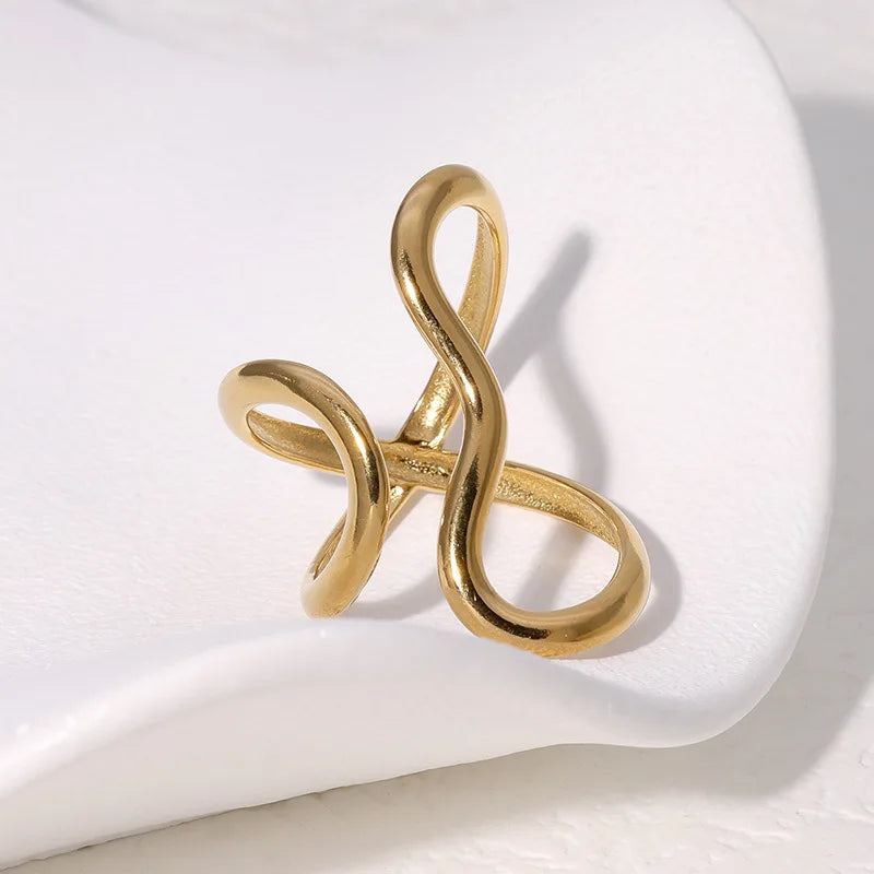 Fashion Stainless Steel Waterproof Open Ring Personality Charms PVD Real Gold 18K Plated Trendy Jewelry for Women - Oria Jewel