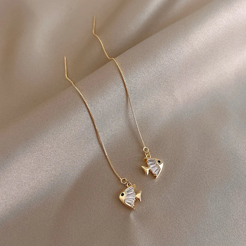Simple Geometric Square Drop Earring For Women Korean Fashion Gold-color Line Long Tassel Dangle Earrings Party Jewelry Gift - Oria Jewel