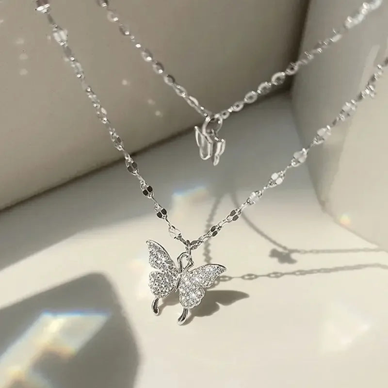 elegant Butterfly Layered Necklace close-up with delicate design | Oria Jewel