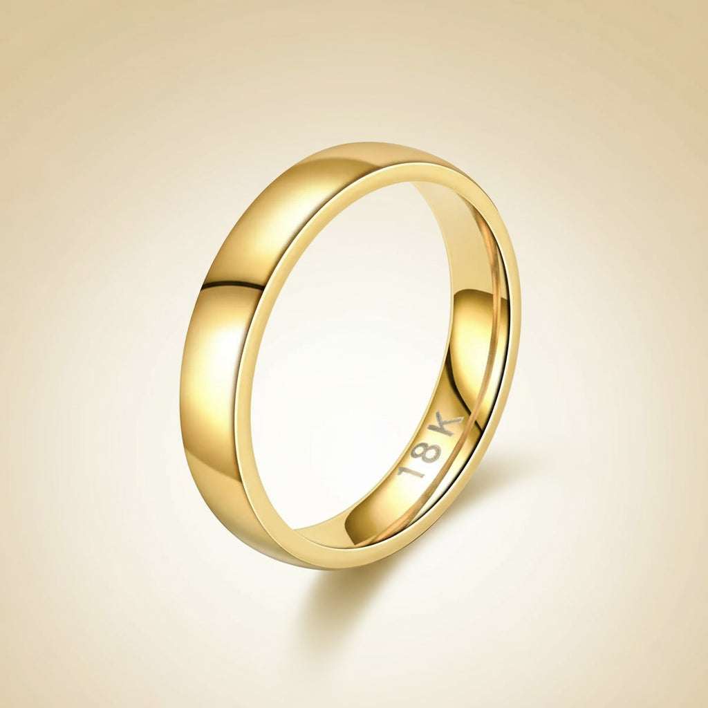 Polished 18K gold band ring, Classic Silver Band Ring style. White background | Oria Jewel