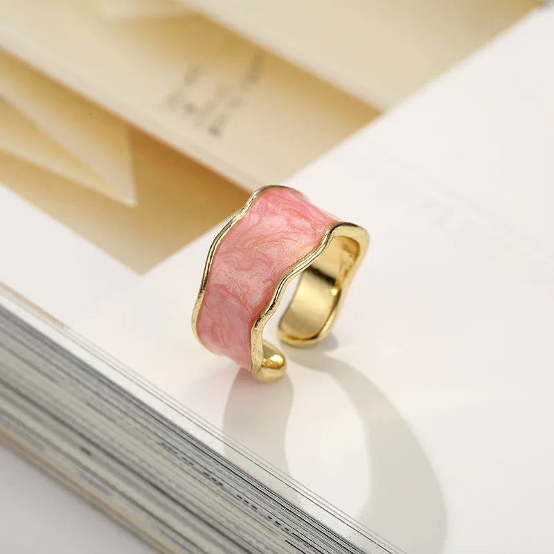 1PC Vintage Enamel Irregular Shape Rings For Women Gold Color Geometric Adjustable Open Ring Female Fashion Party Jewelry Gift - Oria Jewel