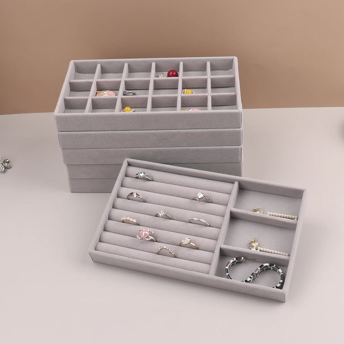 Velvet Jewelry Display Stackable Exquisite Jewellery Holder Portable Ring Earrings Necklace Organizer Box organizator de boys - Oria Jewel