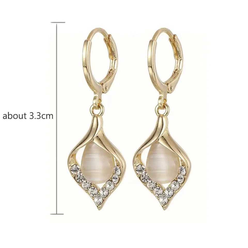 Fashion Korean Angel Eye Earrings Gold Color Plated Rhinestones Inlay Tulip Petal Hoop Earring Women&