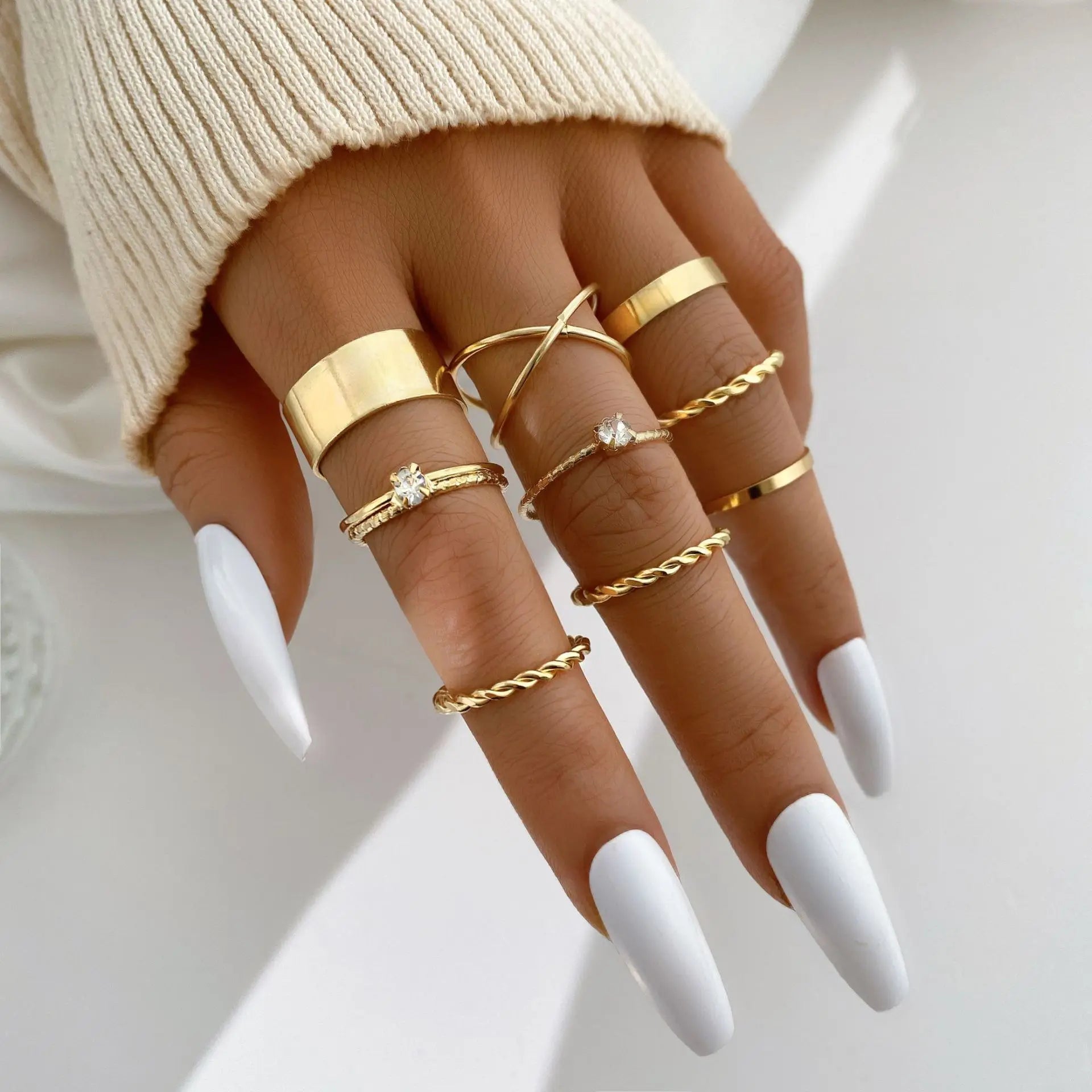 Bohemian Butterfly Pearl Rings Set for Women Shine Pearl Gothic Vintage Plated Retro Rhinestone Simple Finger Jewelry Gift - Oria Jewel