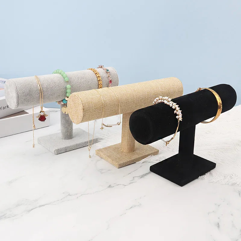 t bar bracelet holder jewelry stand close-up with velvet finish | Oria Jewel