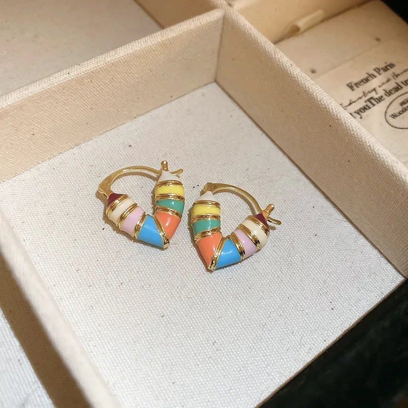 Candy Colorful Heart Hollow Hoop Earrings for Women Korean Sweet Design Sense Ear Buckle Cute Fashion Temperament Party Jewelry - Oria Jewel