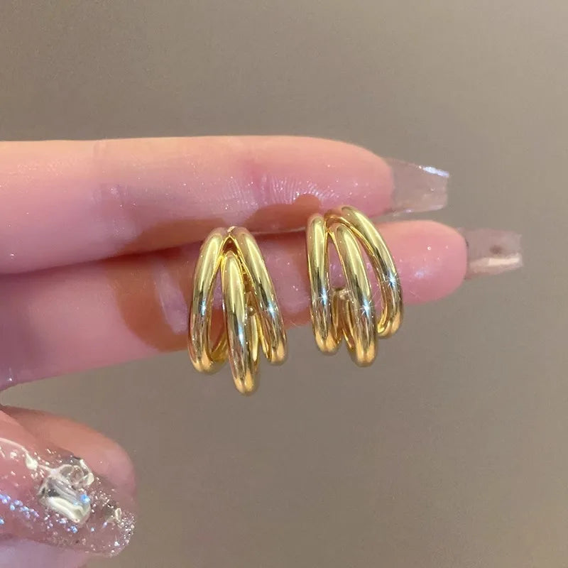 Elegant Gold Color Circled Hoop Earring for Woman Metal Elegant Vintage Geometric Statement Luxury Earrings Party Jewelry Gifts - Oria Jewel