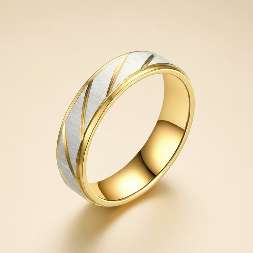 Polished gold and brushed silver diagonal Golden Edge Classic Band | Oria Jewel