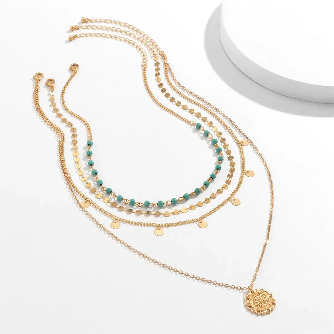 close-up of Boho Pendant Necklace Set with detailed pendants and texture | Oria Jewel