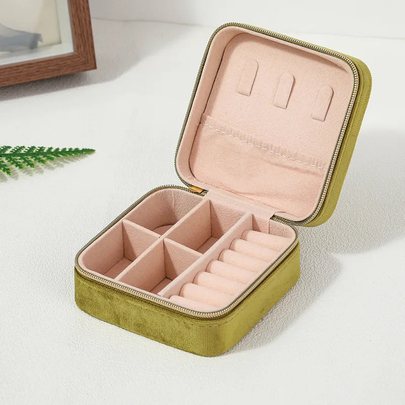 Velvet Jewelry Box For Women Necklace Ring Earrings Organizer Holder Travel Portable Zipper Square Jewelry Storage Case - Oria Jewel