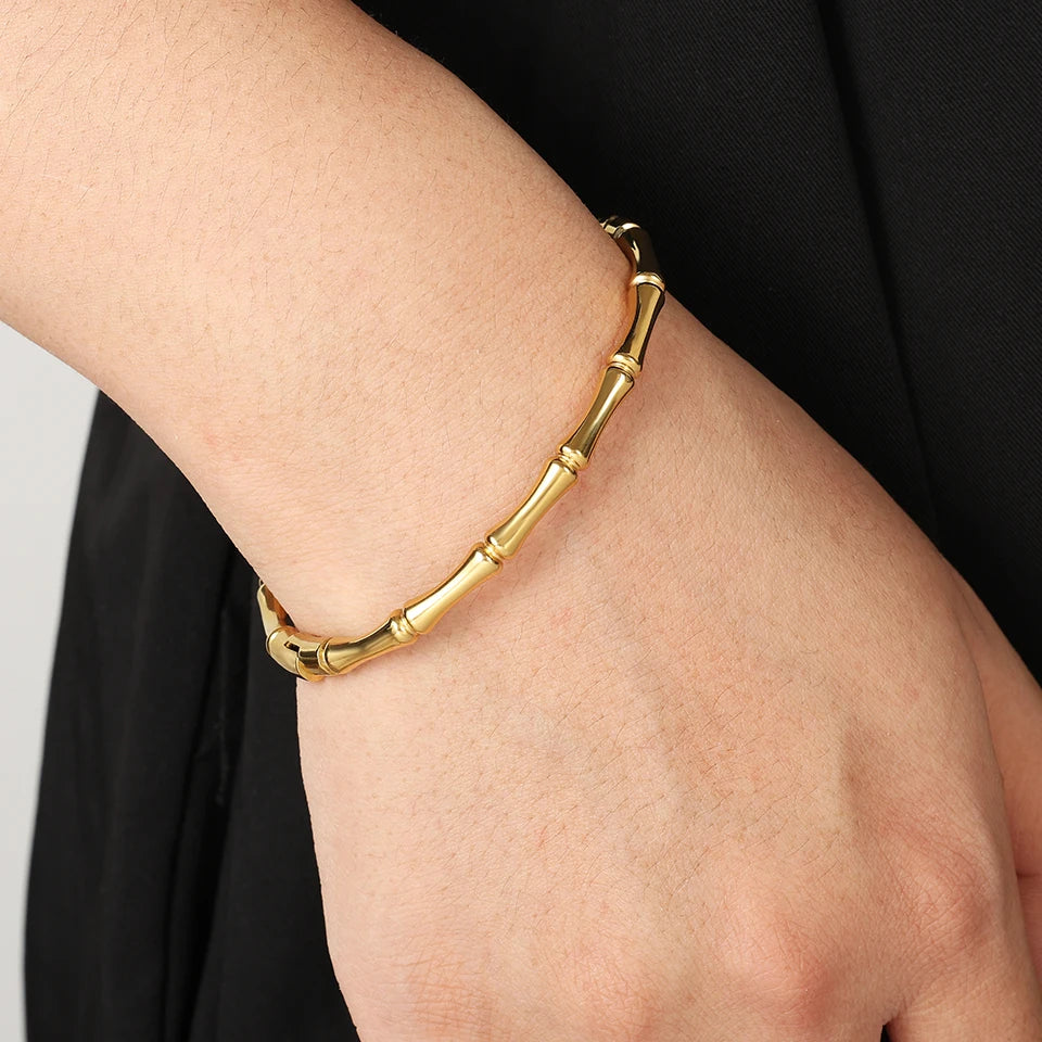silver Trendy Bamboo Bracelet jewelry close-up
