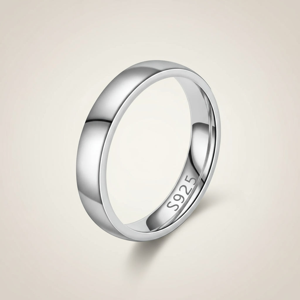 Brightly lit, polished Classic Silver Band Ring with S925 mark on white | Oria Jewel