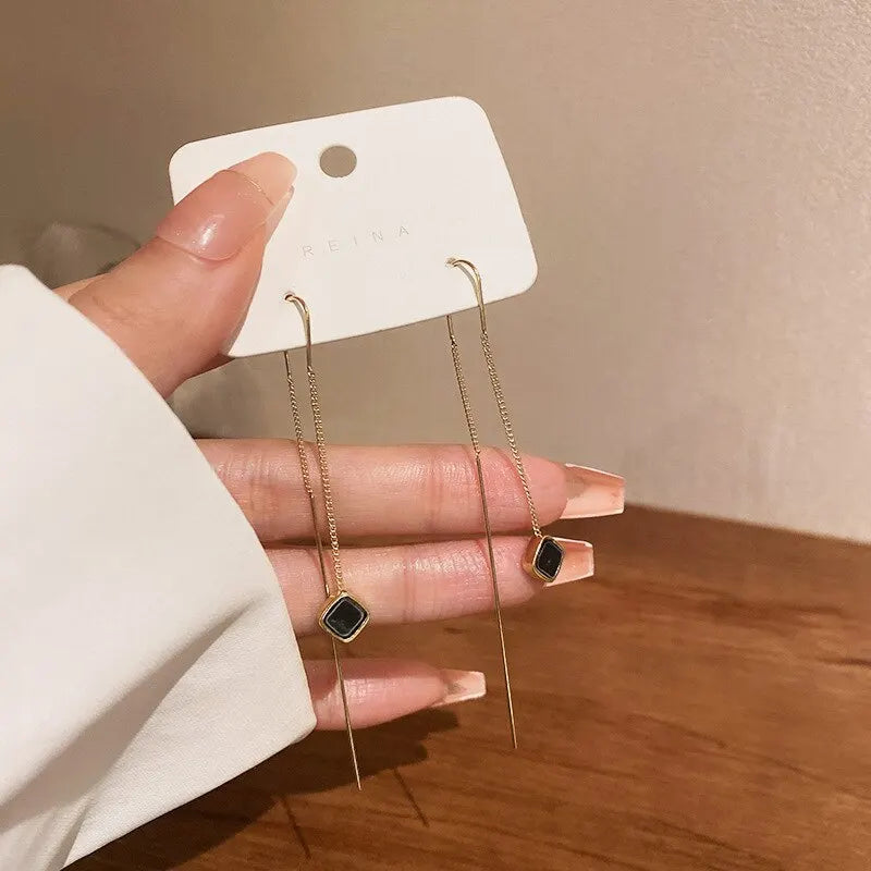 Simple Geometric Square Drop Earring For Women Korean Fashion Gold-color Line Long Tassel Dangle Earrings Party Jewelry Gift - Oria Jewel