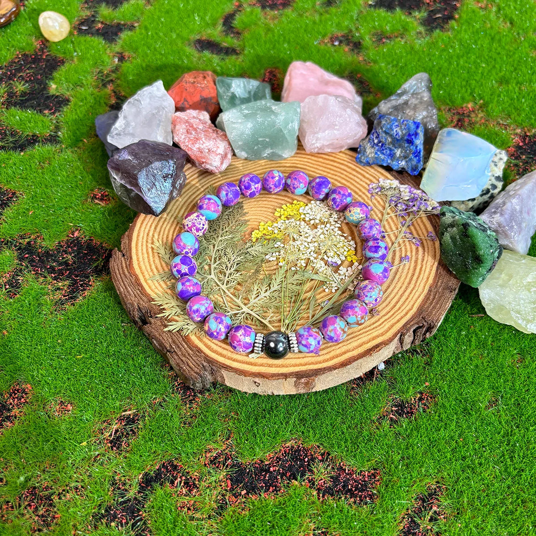 purple bracelet styled on wrist