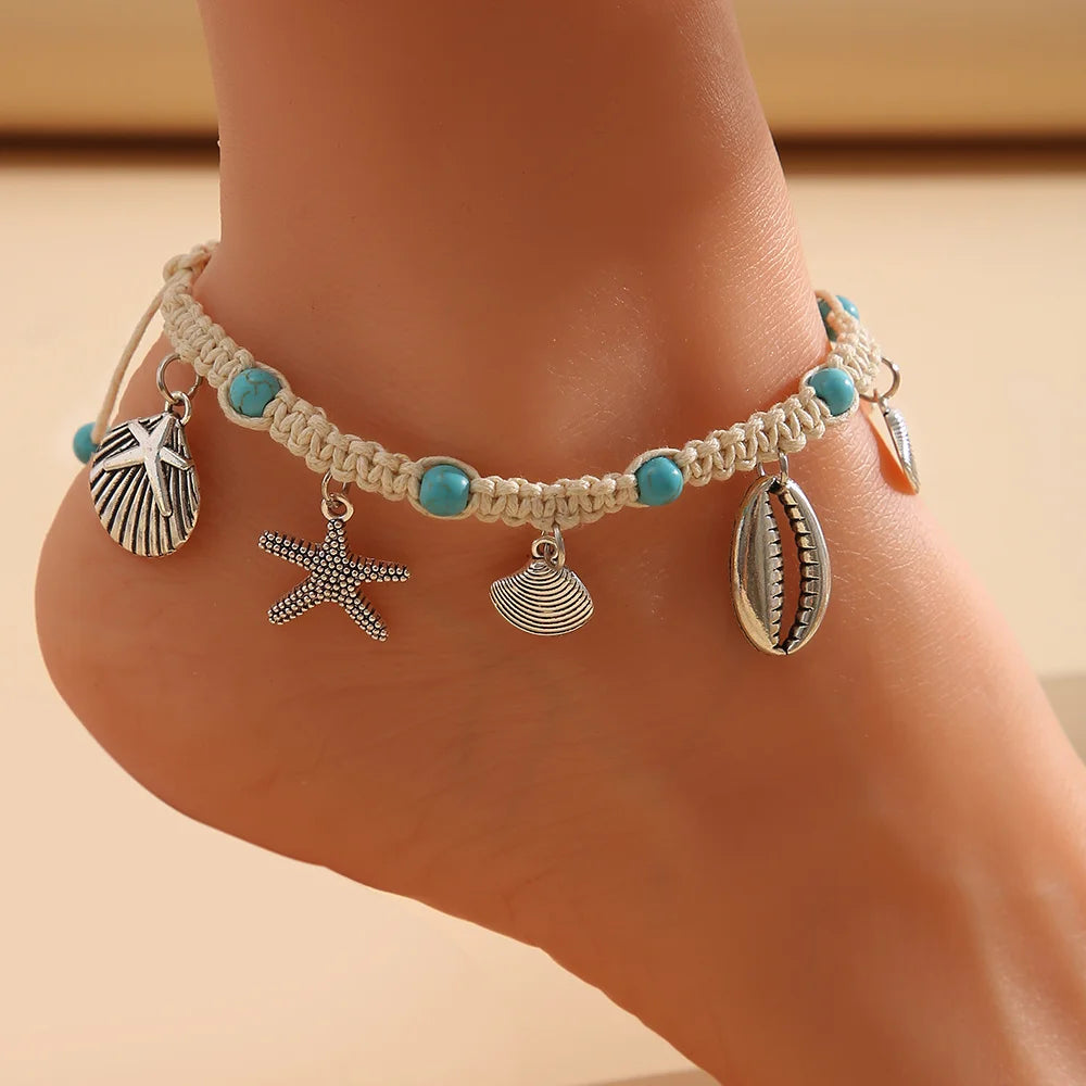 layered look featuring stainless Stylish Starfish Anklet with casual summer outfit | Oria Jewel