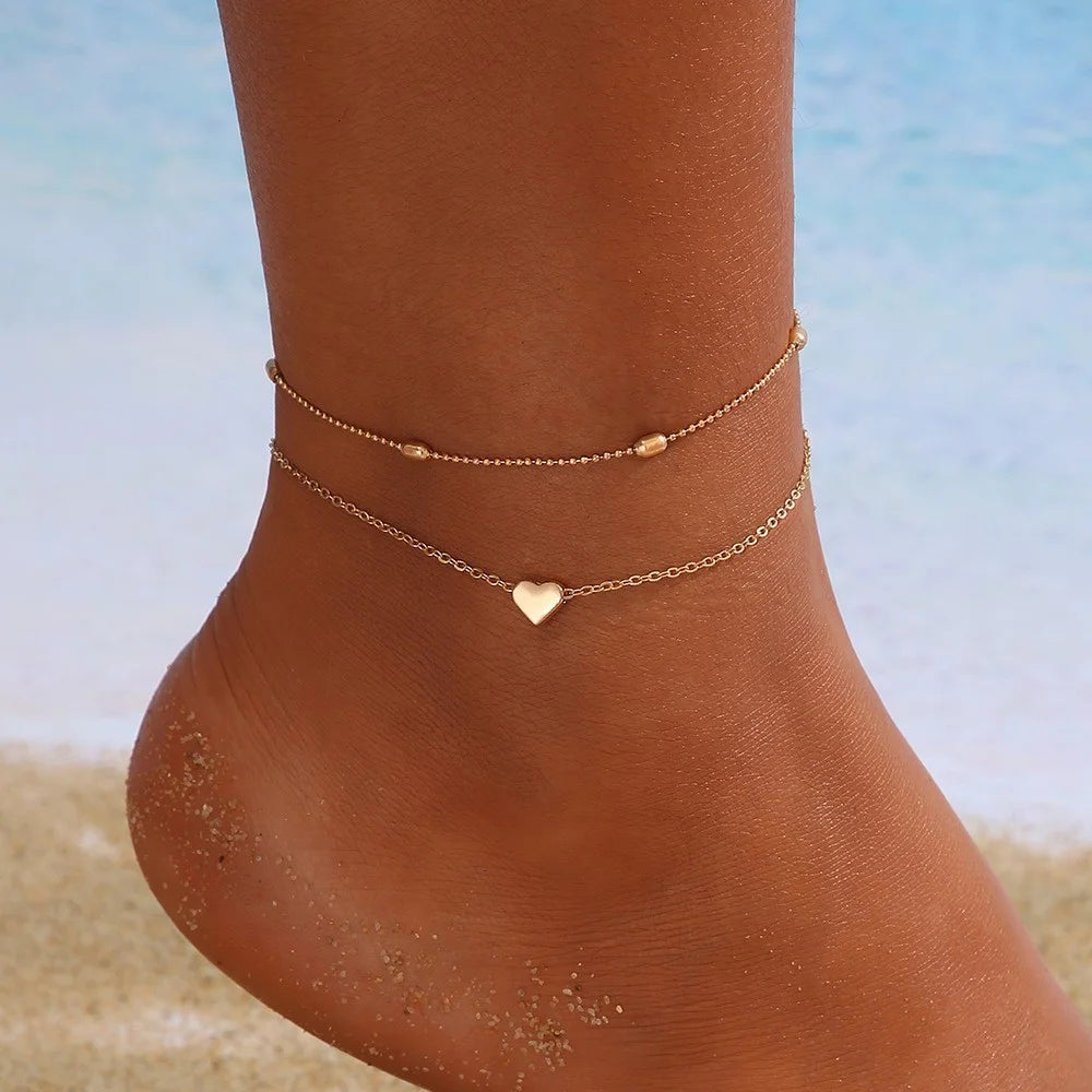 Adjustable Bohemian Starfish Anklet Set in silver and metal finish jewelry close-up | Oria Jewel
