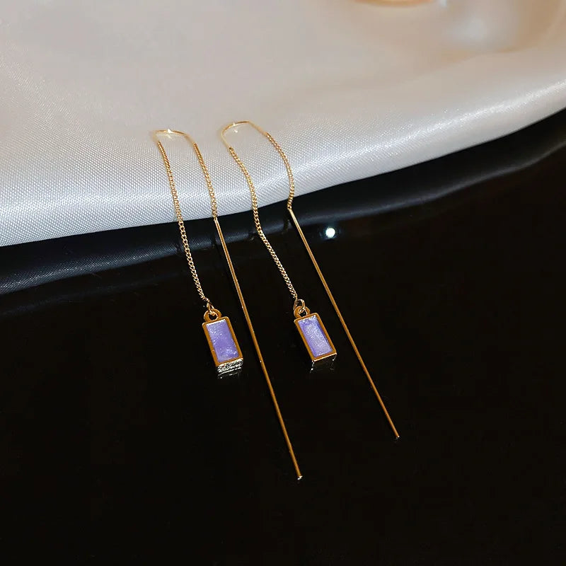 Simple Geometric Square Drop Earring For Women Korean Fashion Gold-color Line Long Tassel Dangle Earrings Party Jewelry Gift - Oria Jewel