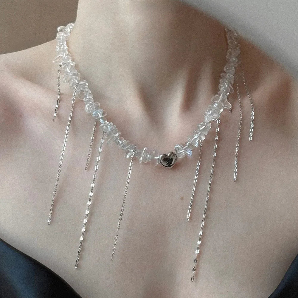 model wearing heart pearl necklace with minimalist outfit | Oria Jewel