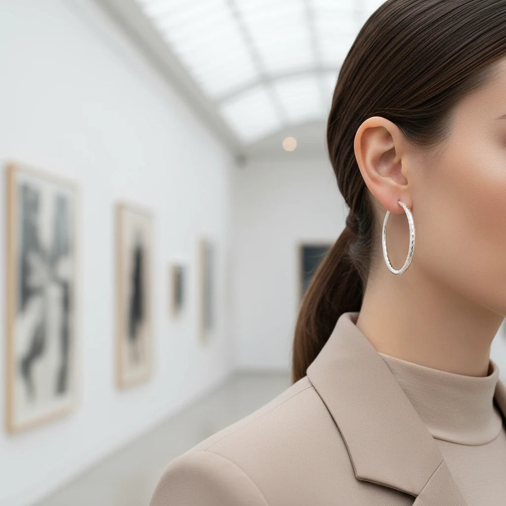 Silver Classic Hoop Earrings styled in gallery look | OriaJewel