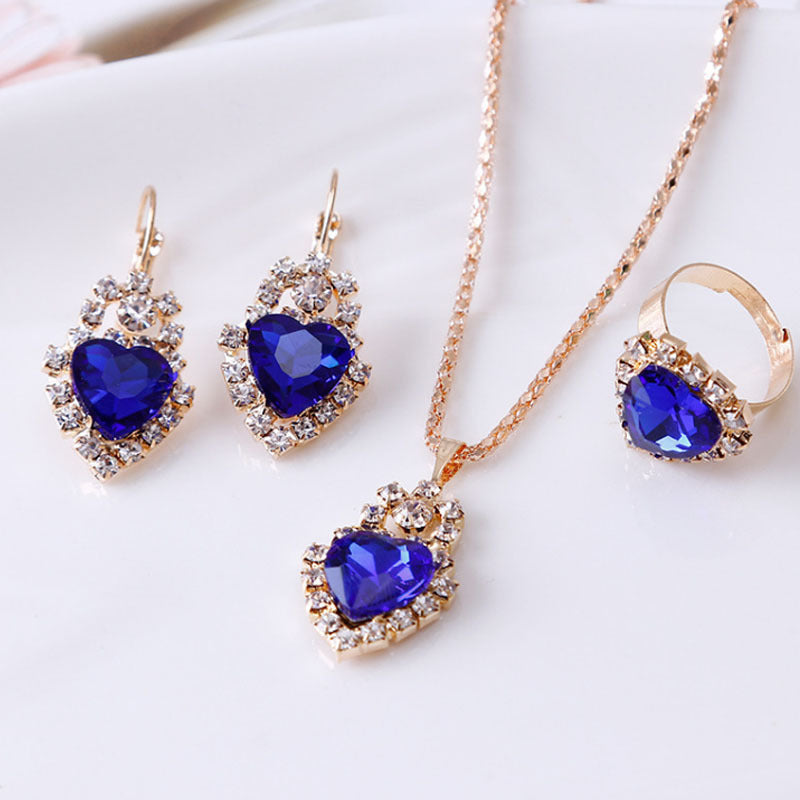 Water Drop Rhinestone Jewelry Set β Necklace, Earrings & Ring - Oria Jewel