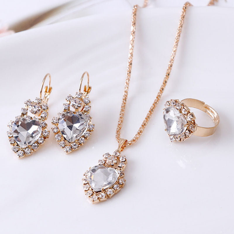 Water Drop Rhinestone Jewelry Set β Necklace, Earrings & Ring - Oria Jewel