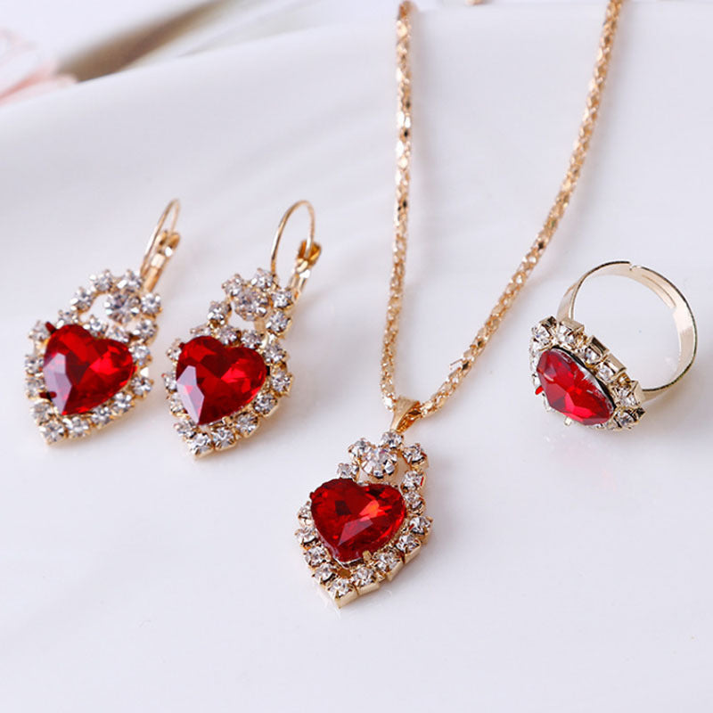 Water Drop Rhinestone Jewelry Set β Necklace, Earrings & Ring - Oria Jewel