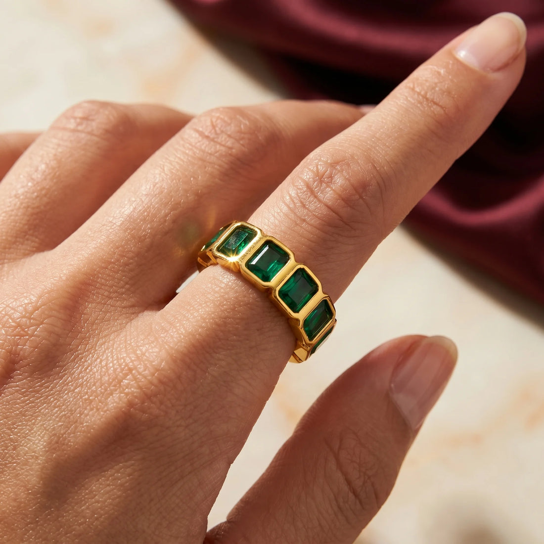 Green Stone Band Ring