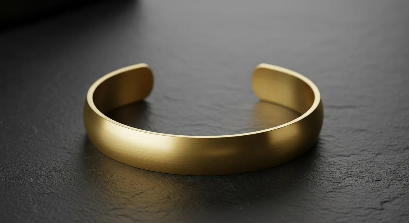 Elegant Gold Steel Wrist Cuffs bracelet on black textured surface | Oria Jewel