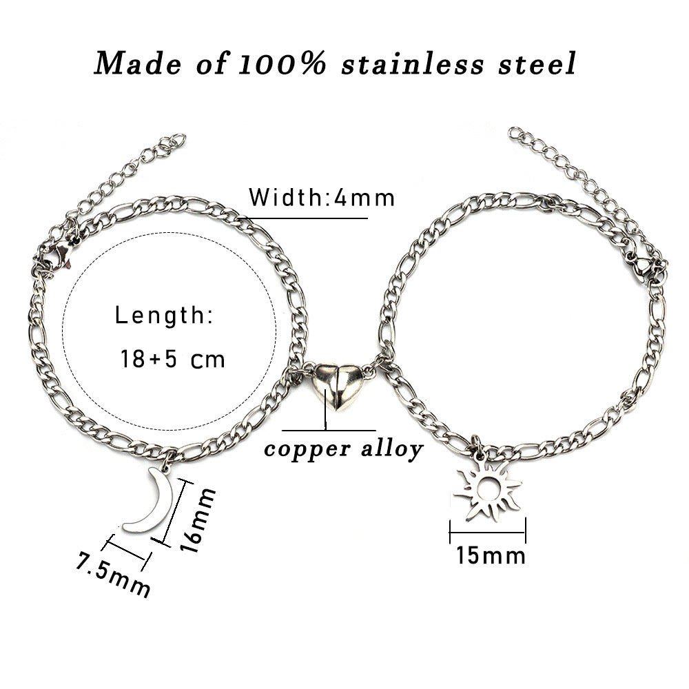 Sun &amp; Moon Magnet Couple Bracelets – Stainless Steel Jewelry Gift - Oria Jewel