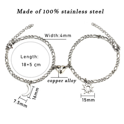 Sun &amp; Moon Magnet Couple Bracelets – Stainless Steel Jewelry Gift - Oria Jewel