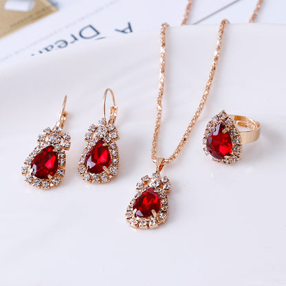 Water Drop Rhinestone Jewelry Set – Necklace, Earrings &amp; Ring - Oria Jewel