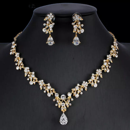 Gold Zircon Bridal Jewelry Set – Wedding Necklace &amp; Earrings - Oria Jewel