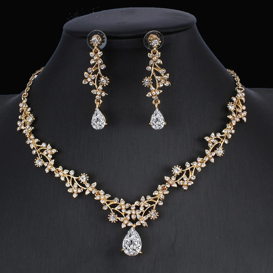 Gold Zircon Bridal Jewelry Set – Wedding Necklace & Earrings - Oria Jewel