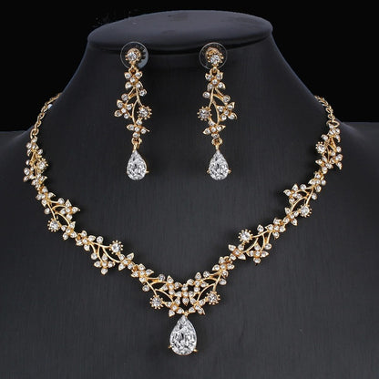 Gold Zircon Bridal Jewelry Set – Wedding Necklace &amp; Earrings - Oria Jewel