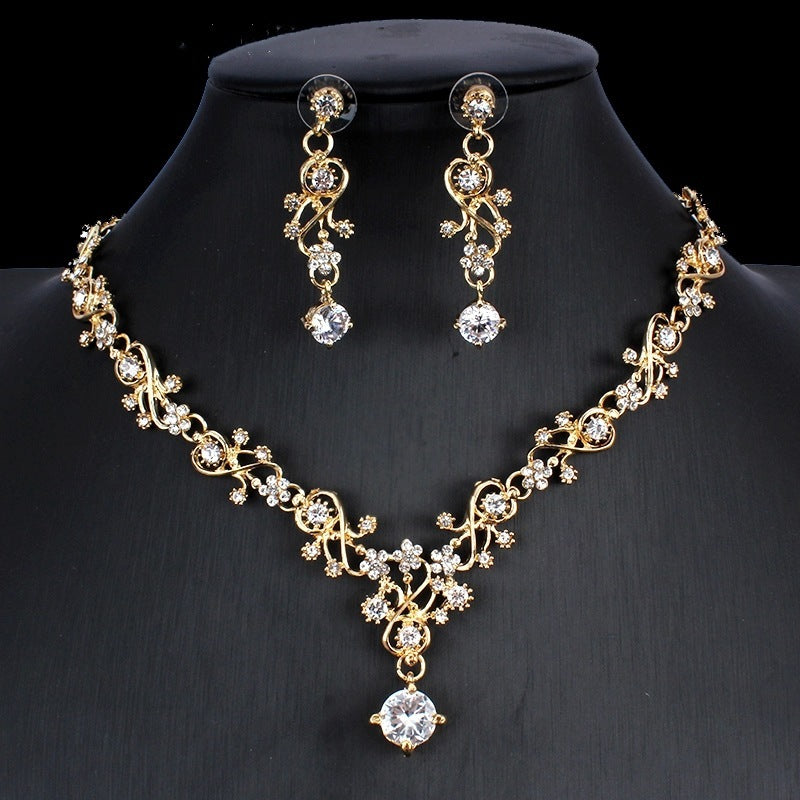 Gold Zircon Bridal Jewelry Set – Wedding Necklace &amp; Earrings - Oria Jewel