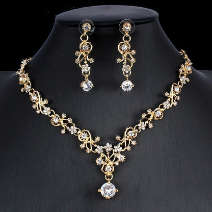 Gold Zircon Bridal Jewelry Set – Wedding Necklace &amp; Earrings - Oria Jewel